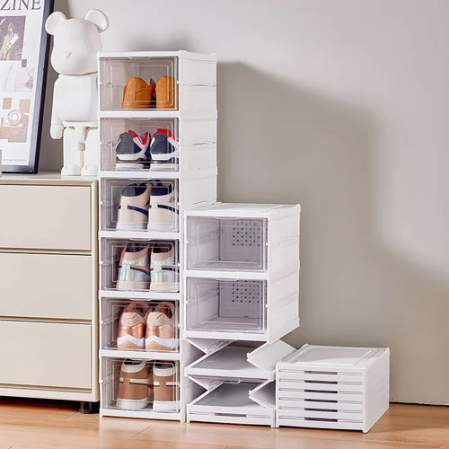 Foldable Shoe Storage Box - Color: White