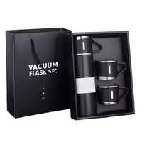 Vacuum Flask With 2 Cups Gift Set - Stainless Steel, 500ml, Matte Black | Durable, Sustainable, Bohemian Design With 6-12 Hour Thermal Insulation