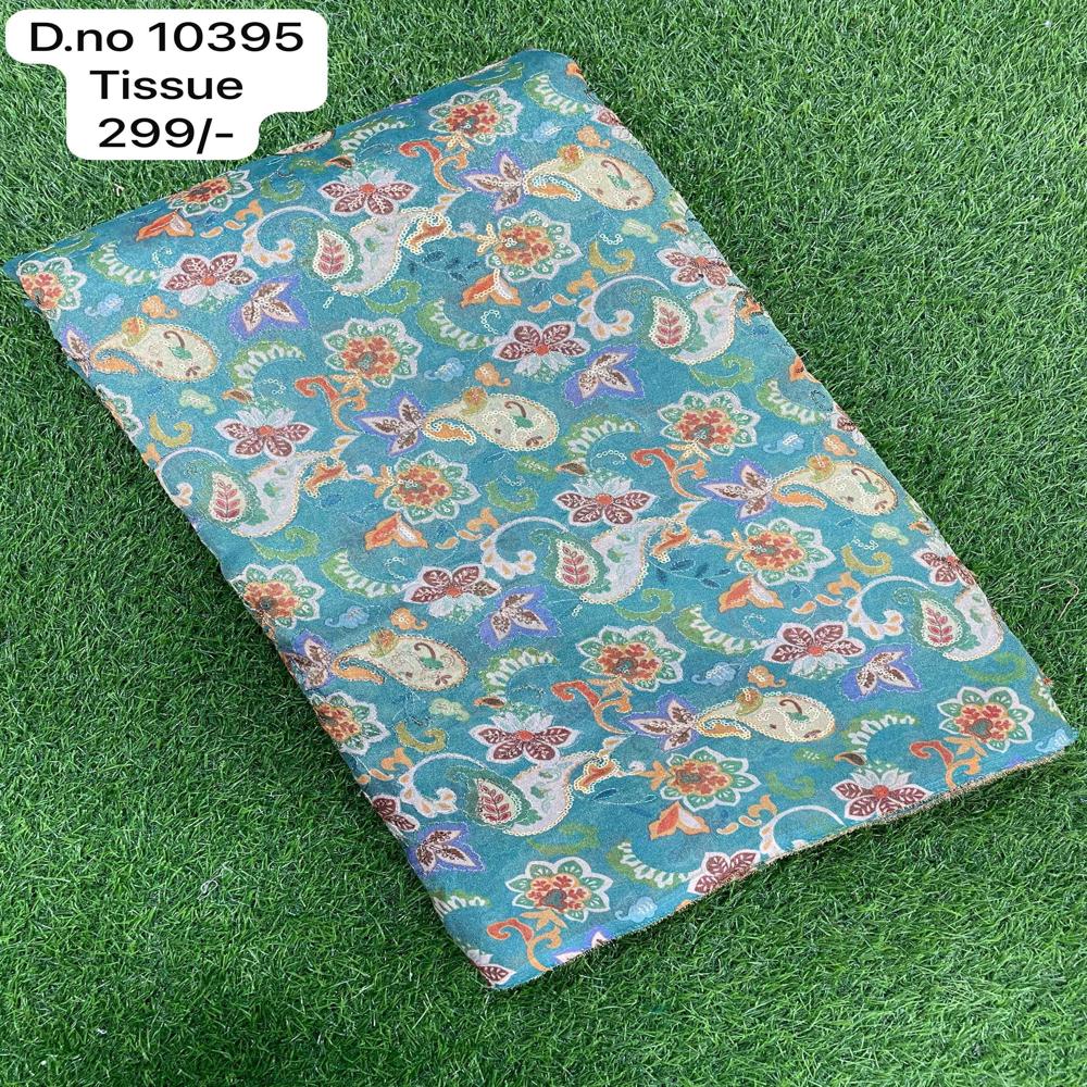 Designer Tissue Fabric - Viscose Chiffon, Grey Cream Sky Colors | Ethnic Daily Wear, Smooth And Delicate Comfort, Fancy Knitted Chiffon Printed Sarees