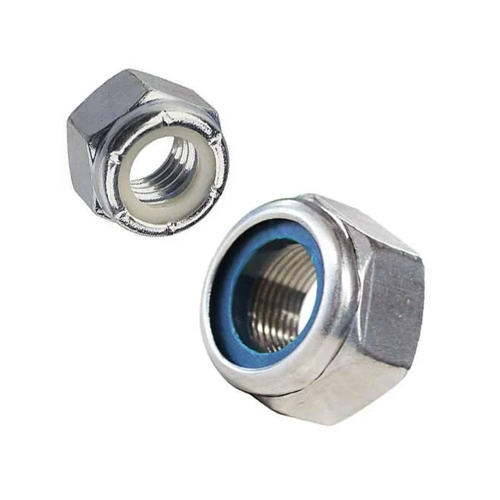 MS Nylock Nut - High Standard Steel, Available in Various Sizes, Polished Silver Finish, Round Shape for Industrial Hardware Fitting
