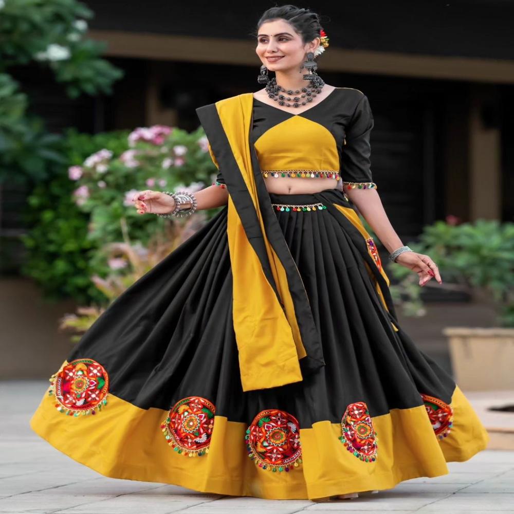 Digital Print Muslin Cotton Lehenga Choli - Semi-stitched Lehenga Waist Up To 42 Inches, 4 Meter Flair, Unstitched Blouse, 2.10 Mtr Dupatta, Multi-color, Breathable Fabric