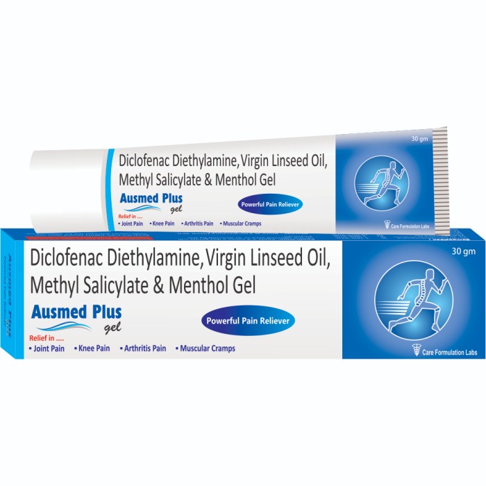 Diclofenac Diethylamine IP 1.16% w/w (Eq. to Diclofenac Sodium I.P. 1.00% w/w) Linseed Oil BP 3.00% w/w Methyl Salicylate IP 10.00% w/w Menthol IP 0.5% w/w Benzyl Alcohol IP 1.00% w/w (As Preservative) In Gel Base