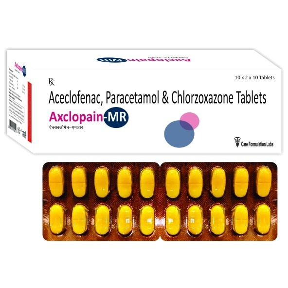 Aceclofenac IP 100 mg. Paracetamol IP 325 mg. Chlorzoxazone USP 250 mg.