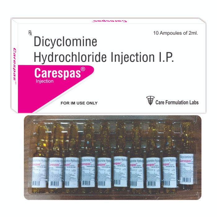 Dicyclomine HCL IP 10 mg + Chlorbutol IP 0.5% w/v (as preservative) Water for injection