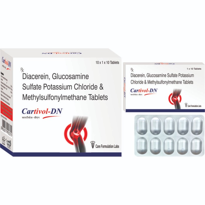 Glucosamine Sulphate Potasium Chloride Usp 750mg + Methyl Sulphonyl Methane Usp 250mg + Diacerein 50mg - Dosage Form: Tablet