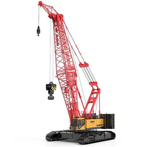 SCC850A-6 85T Crawler Crane - MS Material 57 Meter Length Yellow Black Red Paint Coated | High Working Pressure Emergency Stop Feature Longest Main Boom + Fixed Jib 48+18 M Warranty Included