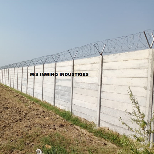 Prestressed Boundary Wall With Concertina Fencing - Application: Industrial Sites