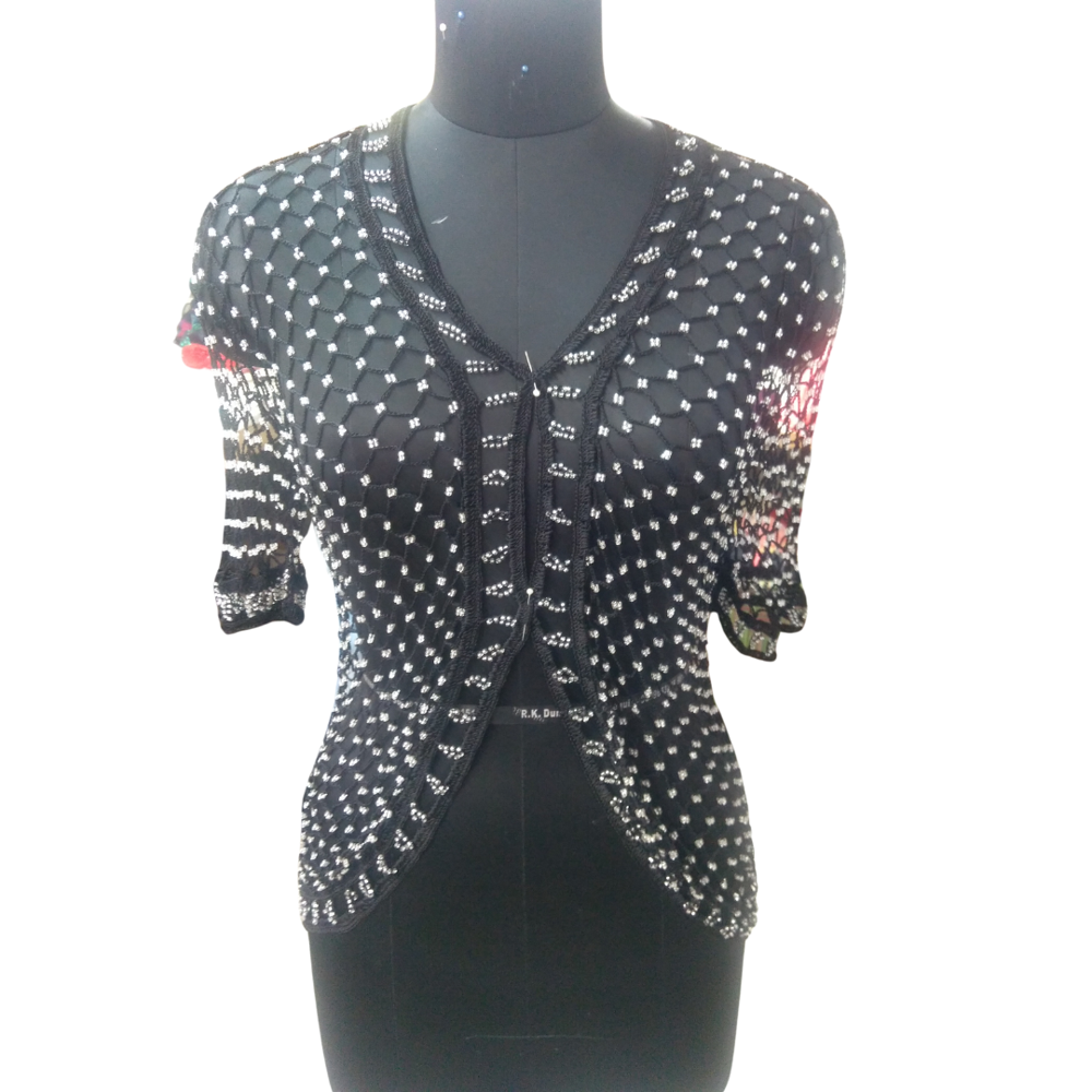 Black Handcrafted Beaded Crochet Bolero Jacket