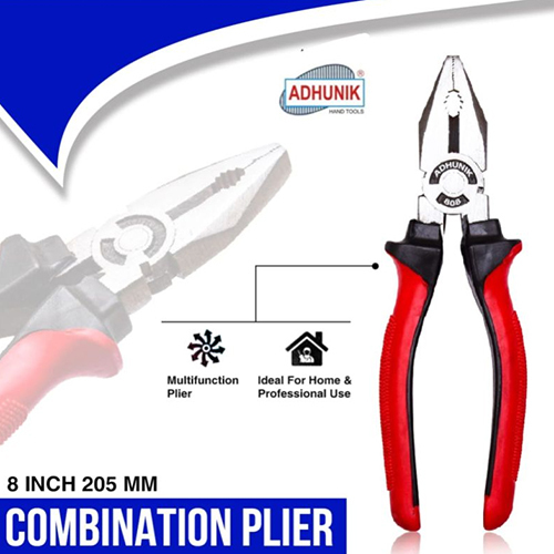 8 Inch Double Color Sleeve Combination Plier - Stainless Steel, 8 Inch Size, Red and Black, Rubber Handle for Comfortable Grip - Industrial Versatile Tool
