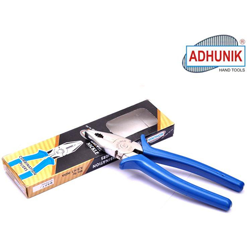 8 Inch Nickel Coated Crv Combination Plier - Stainless Steel, 8 Inch , Blue Rubber Handle, Versatile Rectangle Shape for Industrial Tasks