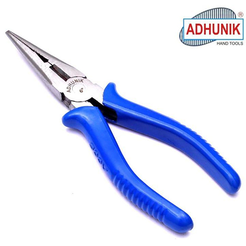 Mild Steel Long Nose Plier - 6 Inch | Blue Rubber Handle, Rectangular Shape for Industrial Use, Durable and Reliable Tool