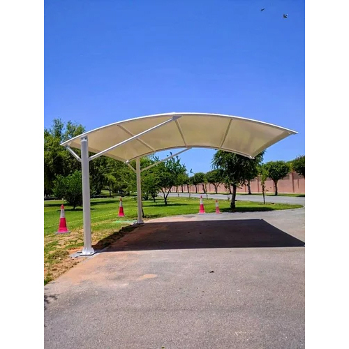 PVC Car Parking Structure - High-Quality Tensile Fabric, Waterproof, Color Coated, White, Metal Pole for Durable Roofing Applications