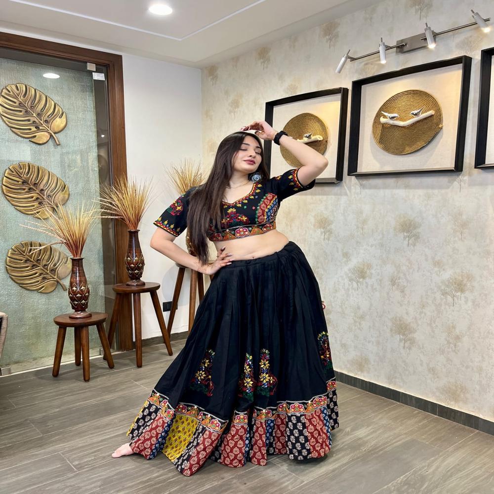 Digital Print Muslin Cotton Lehenga Choli - Color: Multi Color