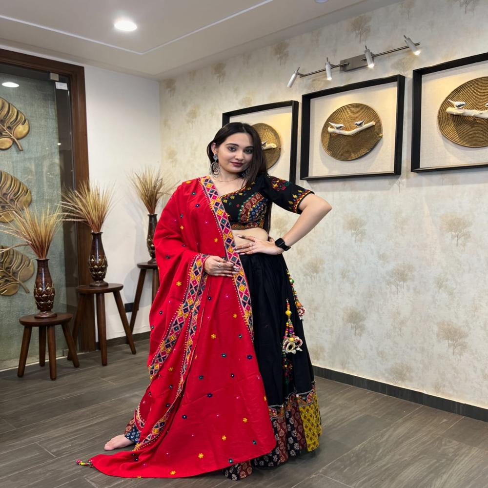 Digital Print Muslin Cotton Lehenga Choli - Color: Multi Color