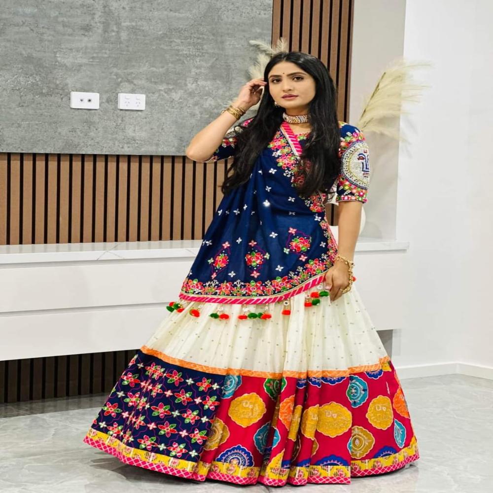 Digital Print Muslin Cotton Lehenga Choli - Semi-stitched 41" Length, 4 Meter Flair, Multi Color, Breathable Fabric, Includes Lehenga, Unstitched Blouse & Duppata