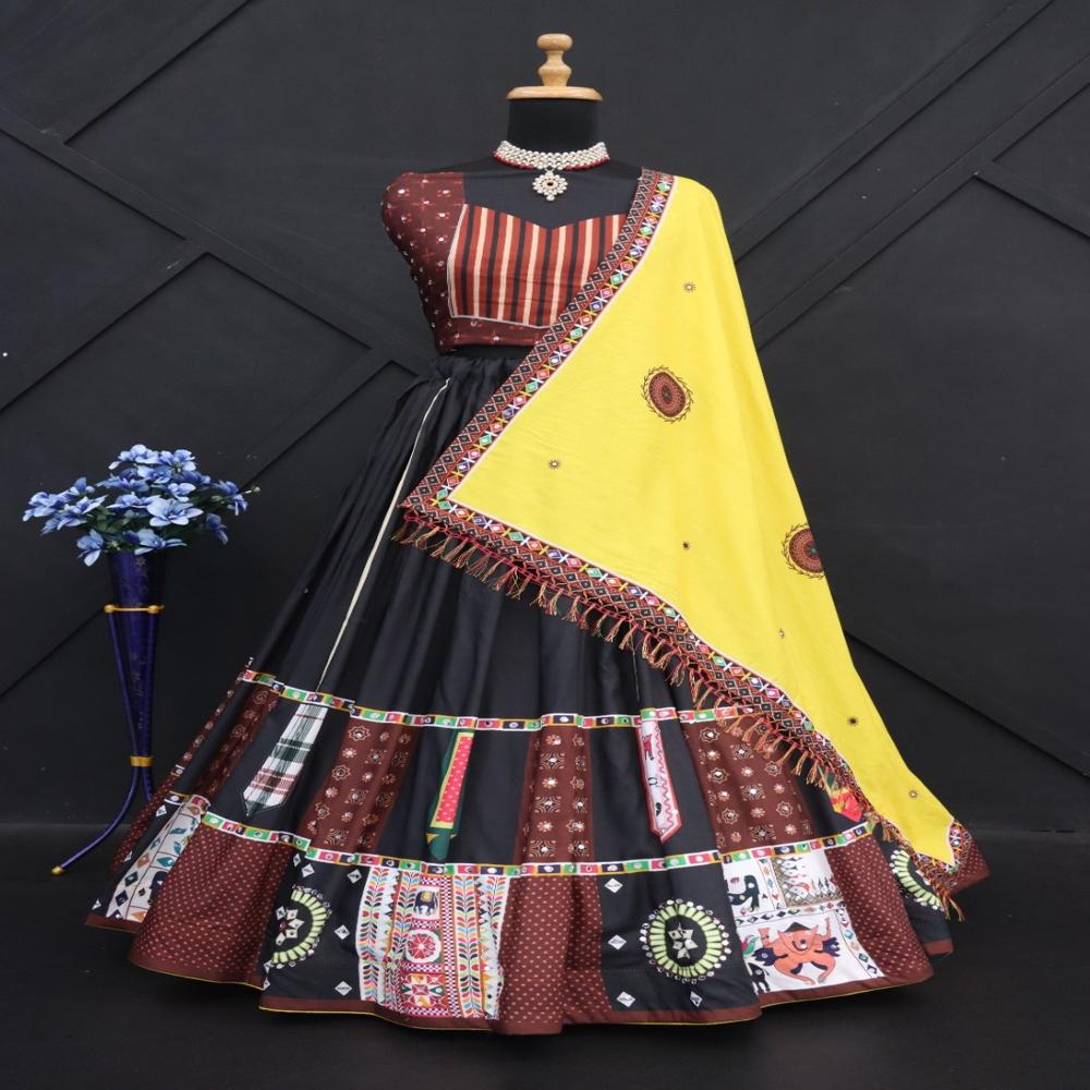Digital Print Muslin Cotton Lehenga Choli - Color: Multi Color