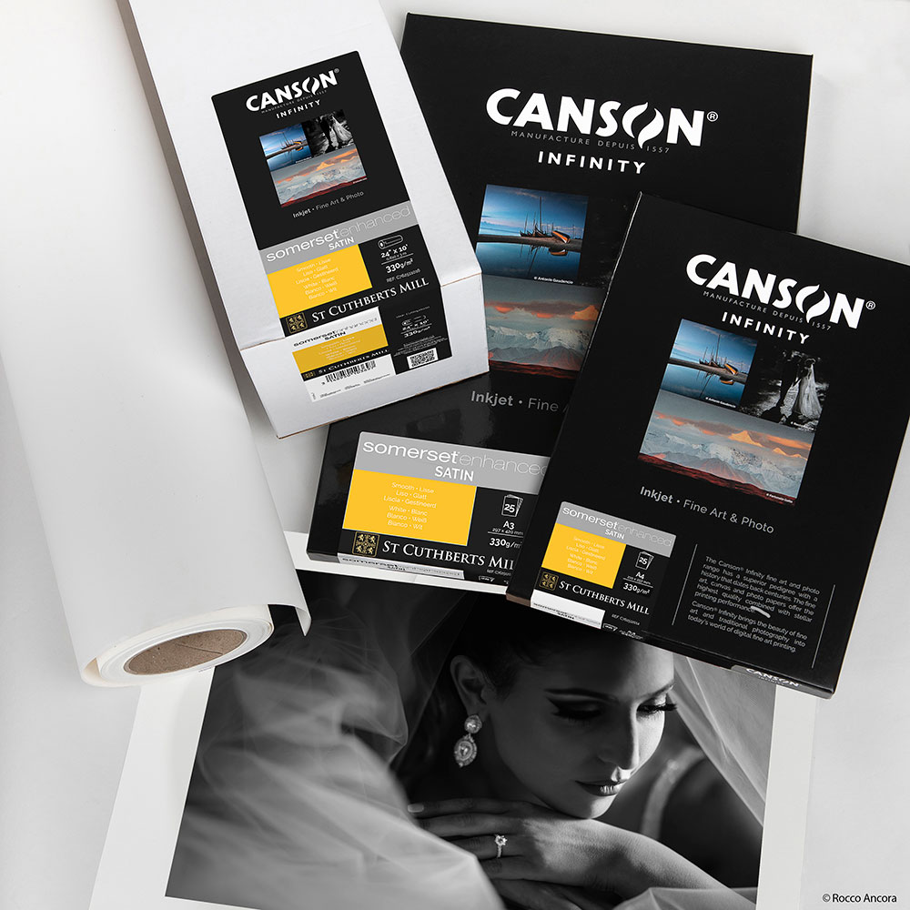 Canson Infinity Somerset Enhanced Satin 225 Gsm - 100% Cotton, A4 To A2 Size, Natural White Base, Superior Inkjet Coating For Digital Prints