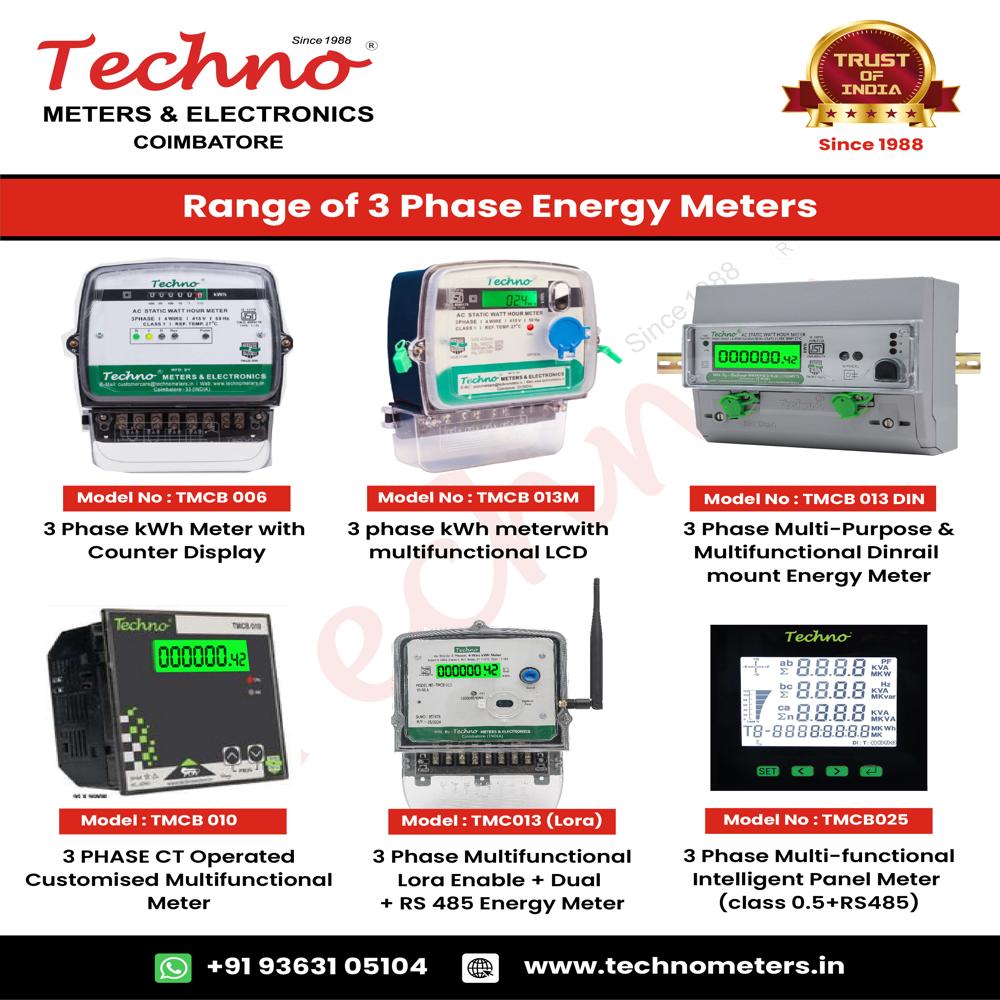 Techno Tmcb010 Dual Source Multifunctional Meter - Ac Three Phase, Class 1 Accuracy, 50 Hz, 3x240 V | Measures Eb And Dg Electricity Consumption