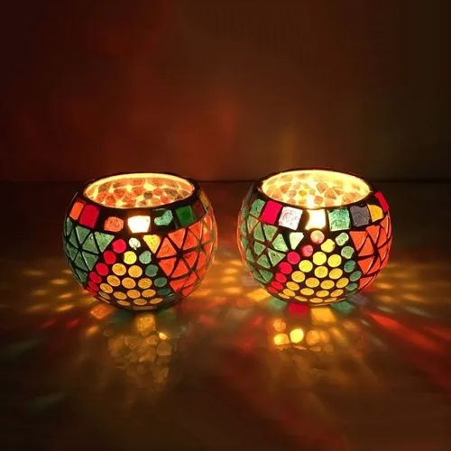 Mosaic Rolly Polly Candle Holder - Finishing: Polishing