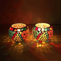 Mosaic Rolly Polly Candle Holder - Polished Glass, Mosaic Detailing, Plain Style | Elegant Home Decoration For Added Ambiance