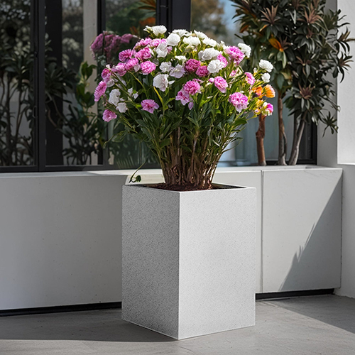 FOX B - CUBO TALL Marble White Garden Planter