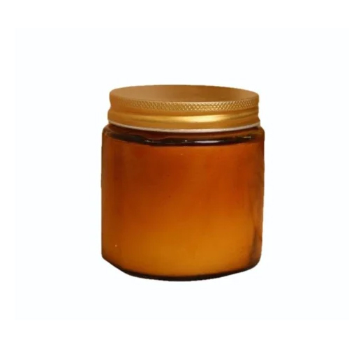 Amber Round Glass Jar With Wax - Color: Brown