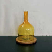12 Inch Glass Flower Pot - Glass, 12 Inch Height, Yellow Color, Round Shape - Antique Effect, Polished Finish, Elegant Home Centerpiece