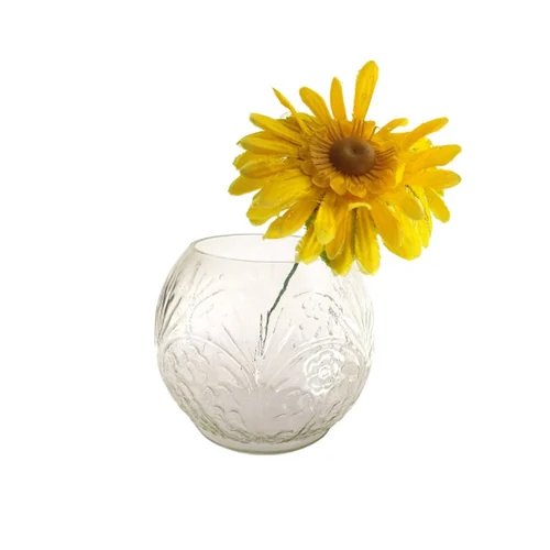 Glass Flower Round Vase - Color: Transparent