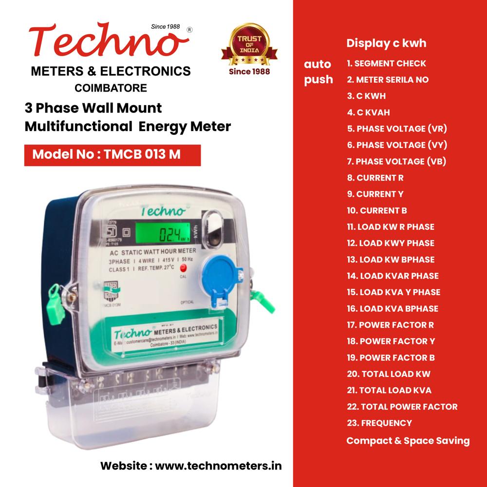 Ac Three Phase Static Watt Hour Meter With Lcd