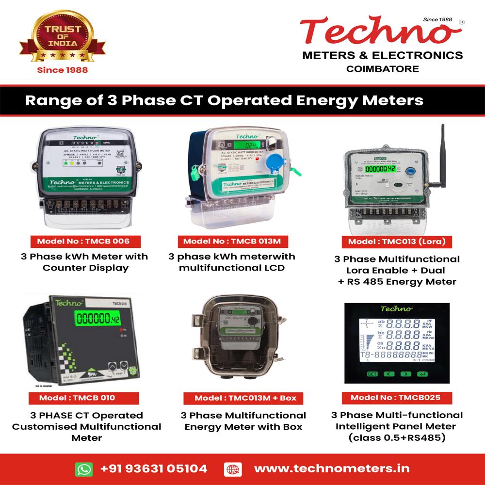Ac Three Phase Static Watt Hour Meter With Lcd - Techno Lt Three Phase Four Wire Direct Multi-functional Energy Meter, Class 1 Accuracy, Bis Certified