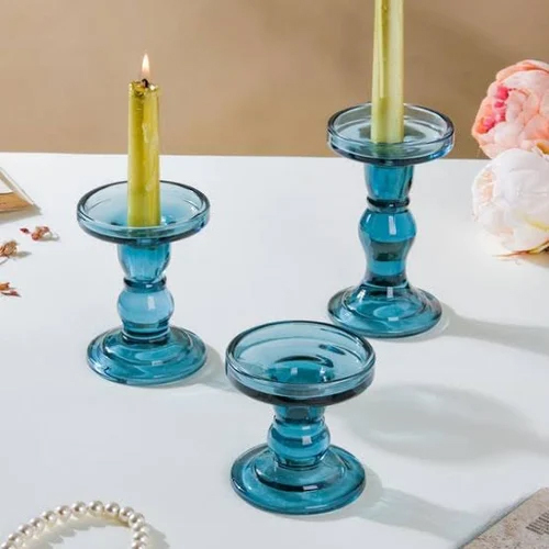 Borosilicate Glass Candle Stand - Color: Blue