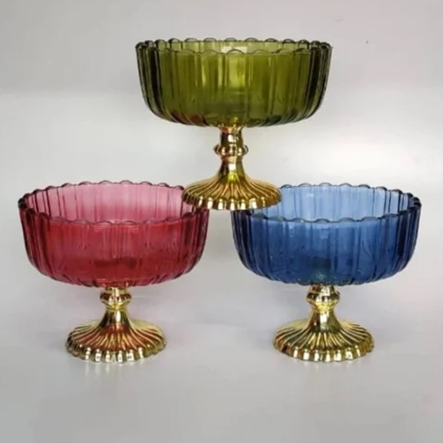 Glass Bowl With Stand - Color: Multi