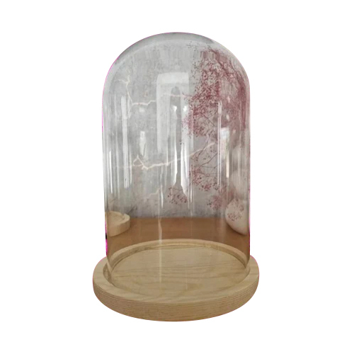 Glass Dome With Wooden Base - Color: Transparent