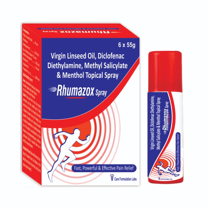 Diclofenac Diethylamine IP 1.16% w/w Eq. to Diclofenac Sodium 1.00 % w/w Methylsalicylate IP 10.00% w/w Linseed oil BP 3.00`% w/w Menthol IP 5.00% w/w Excipients & propellant 100 % w/w  SPRAY