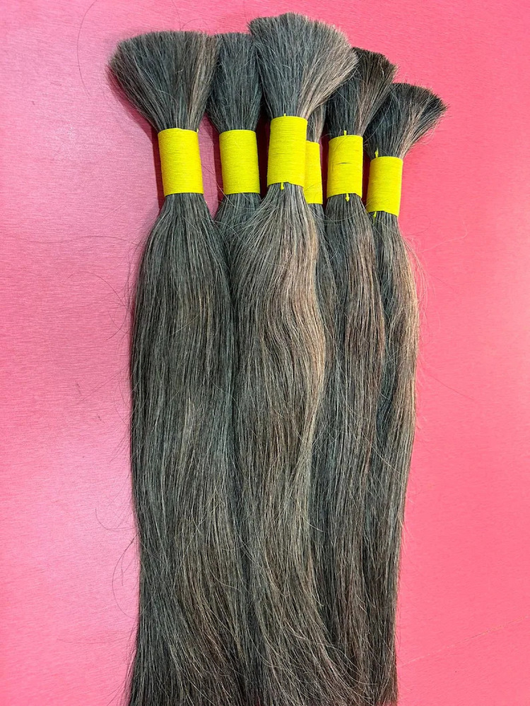 Natural Black Color Single Drawn Bulk Hair Bundles Hair Extension