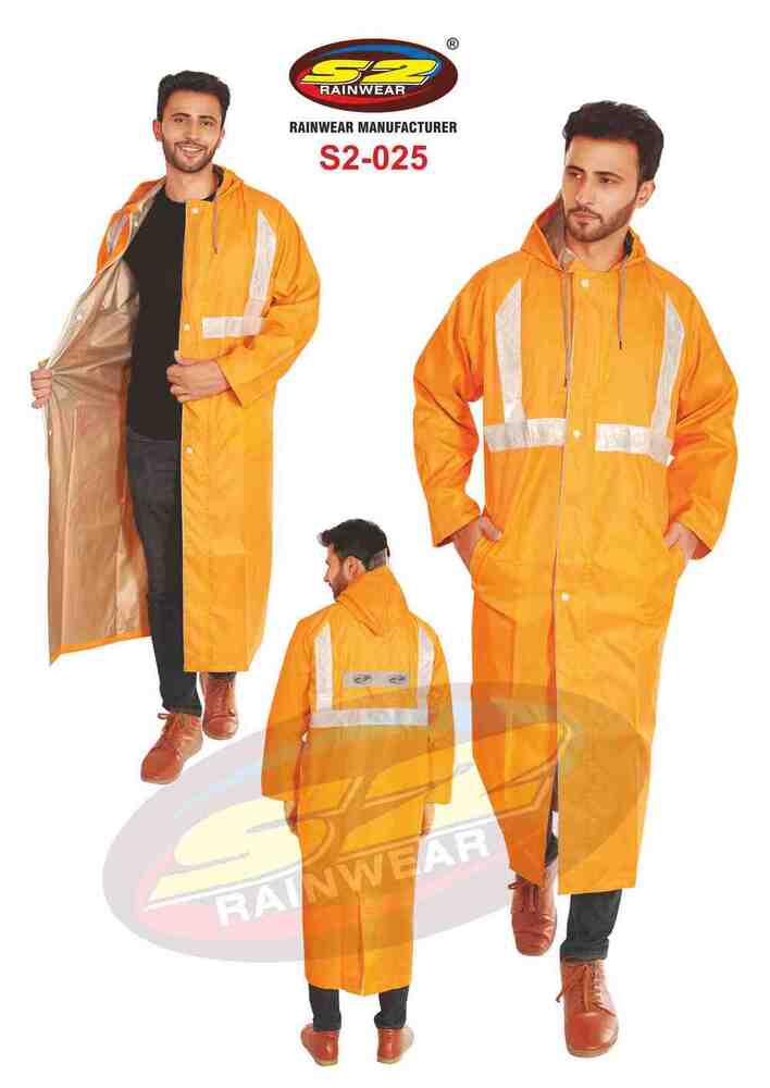 Reversible Rain Suit - Polyester Tafatta With Virgin Pvc Lining, 0.15mm Thick | High Visibility Reflective Tape, Long Coat With Hood, Assorted Colors, Free Size