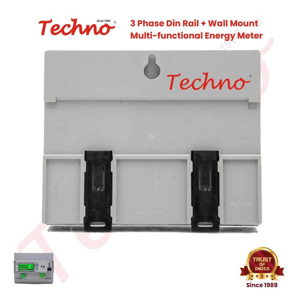 Techno Three Phase Din Rail Mount Multi Function - Compact Energy Meter For Wall, Din & Panel Mounting | High Accuracy Lcd Display, Multifunctional Parameters