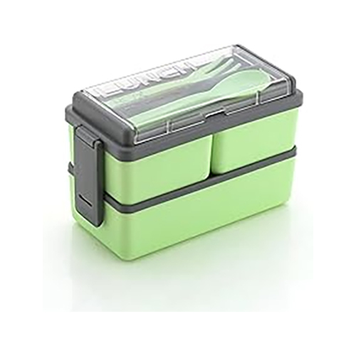 3 Compartment Plastic Lunch Box - Color: Green