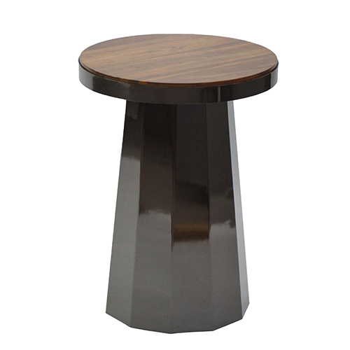 Slip Metal Side Table In Ethereal Black Finish With Wooden Top - Artwork: Handmade