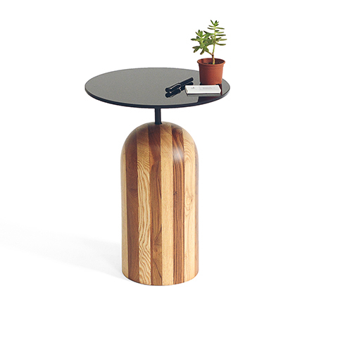 Stripe Solid Wood Side Table With Wooden Top - Artwork: Handmade