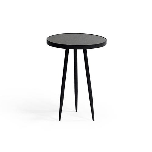 Trio Side Table With Black Metal Legs And Wooden Top - Artwork: Handmade