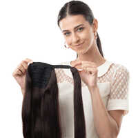 Wrap Ponytail Hair Wig - High-quality Synthetic Hair, Lace Front Design , Soft & Glossy Finish In Curly And Straight Styles