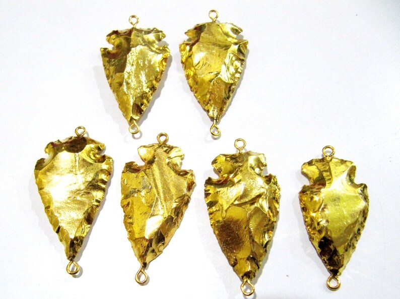 2 Pcs Set Natural Jasper Gemstone Full Gold Electroplated