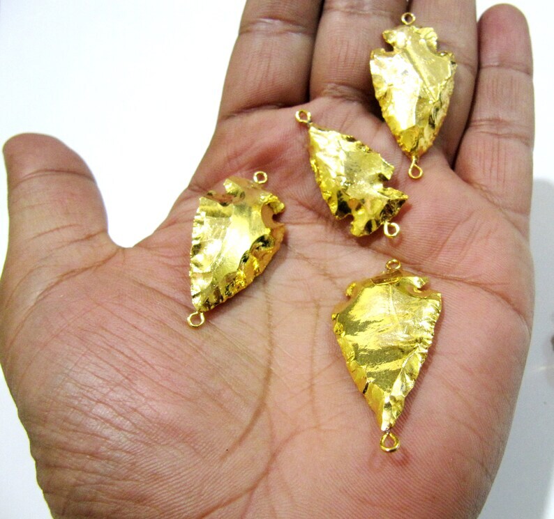2 Pcs Set Natural Jasper Gemstone Full Gold Electroplated