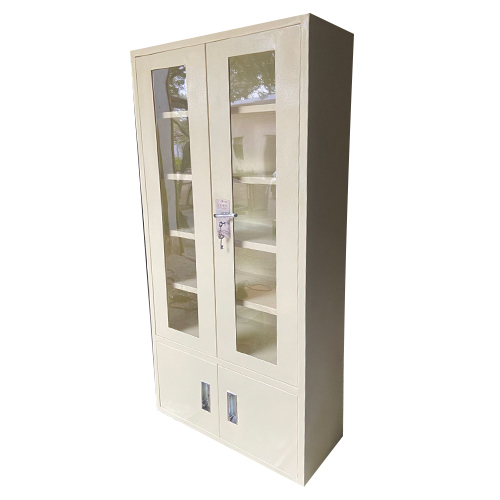 Iron Glass Door Book Shelf - Color: White