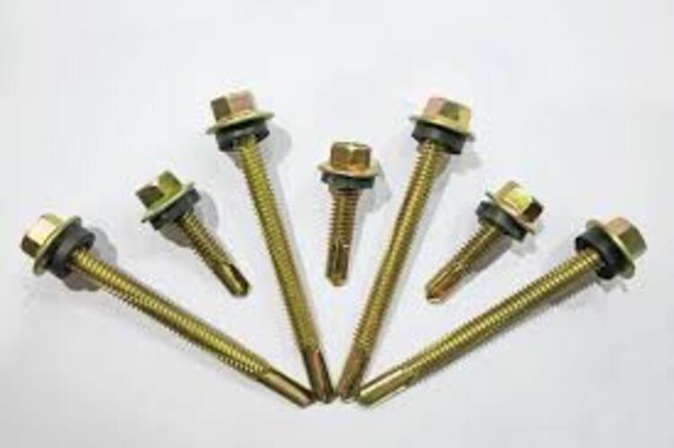 YELLOW ZINC COATED FINE THREAD HEX HEAD SELF DRILLING SCREWS