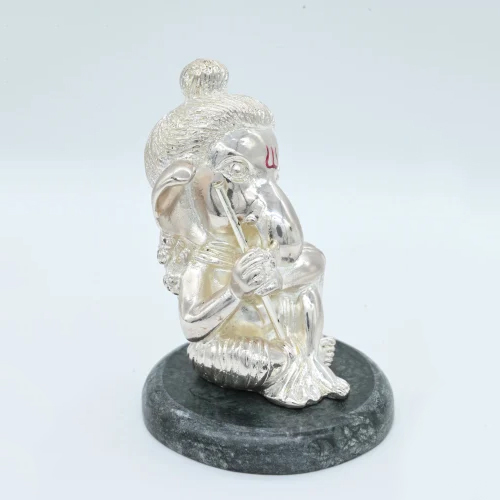 4 Inch Silver Plated Resin Ganesh Statue - Feature: Durable