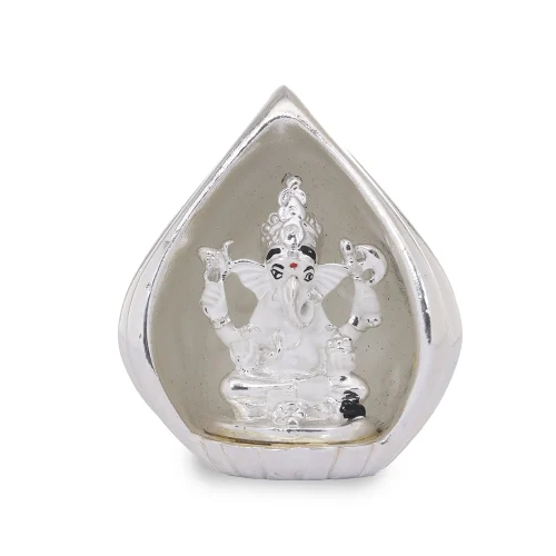 Silver Plated Ganesha Idol - Durable Resin, Standard Size | Intricately Designed, Indian Style, Elegantly Represents Hinduism
