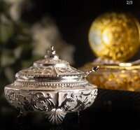 Silver Plated Enamel Sugar Pot - Length: 14  Centimeter (cm)
