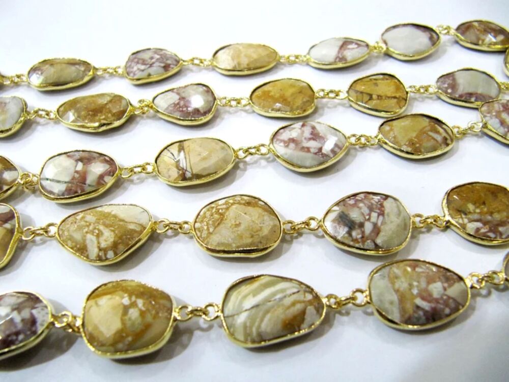 Natural Fancy Jasper Nugget Briolette Connector Chain